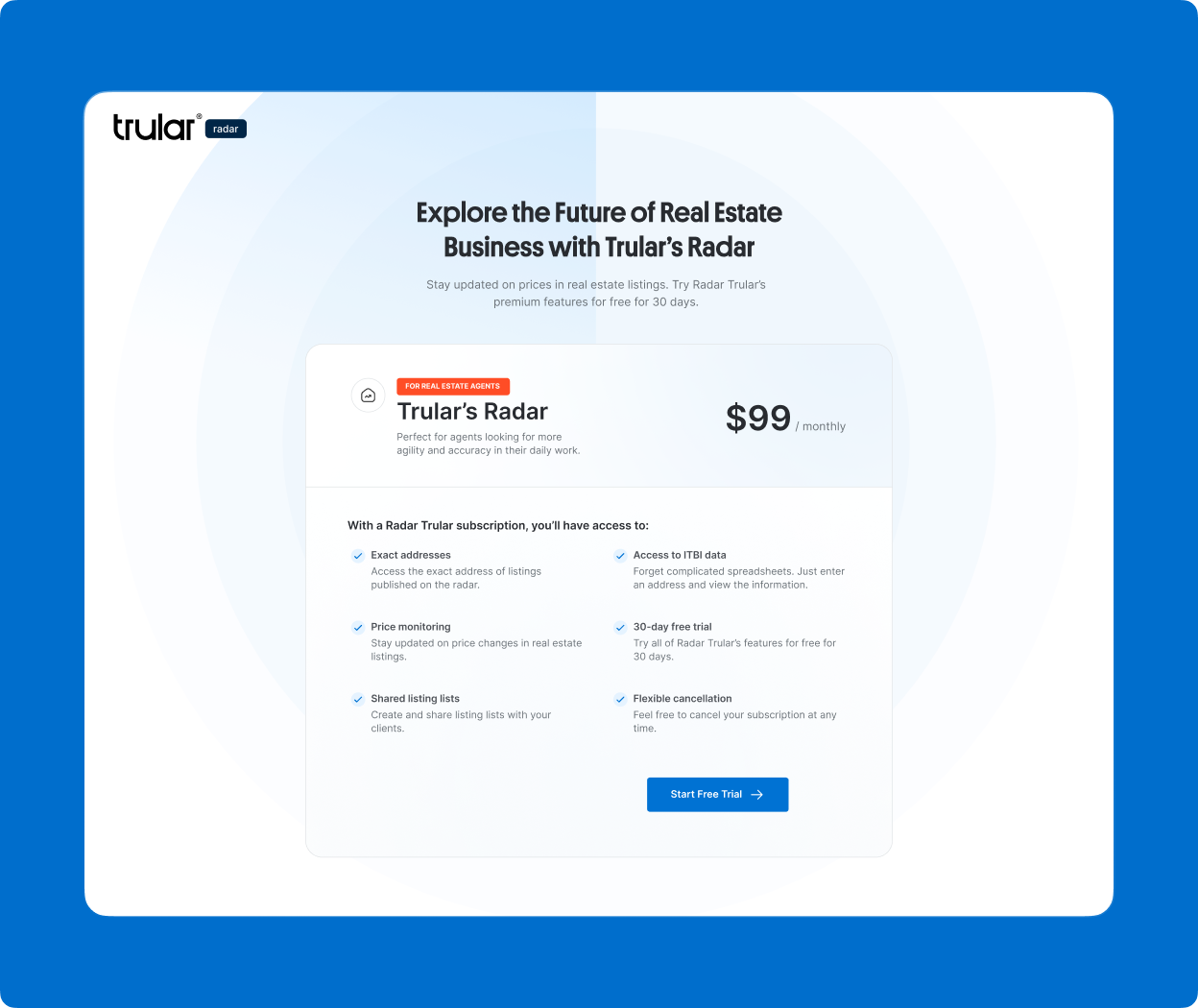 Trular Radar pricing page